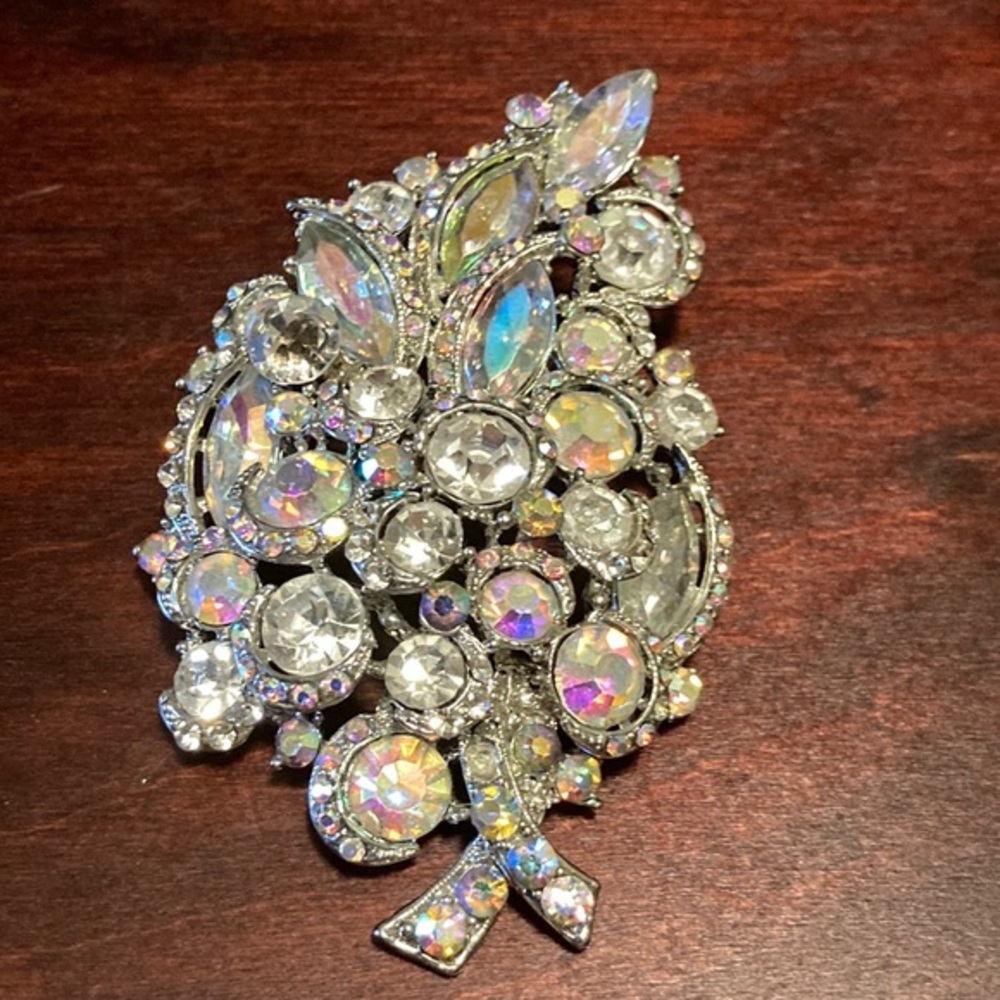 Large ornate multilayered AB crystals and rhinestone statement brooch/pendant